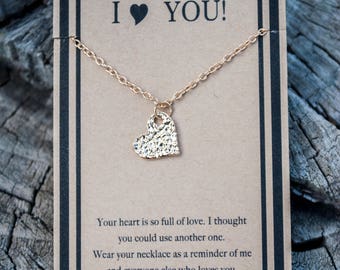 Heart Necklace - I Love You Necklace - Gold Heart