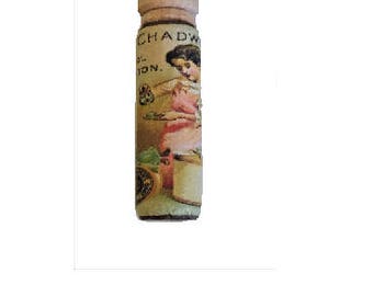 Wood Sewing Needle Case with Vintage Ad - Chadwicks