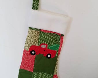 Quilted Christmas Stocking with Truck Applique.