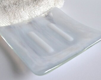 Fused Glass Square Soap Dish in Streaky White by BPRDesigns