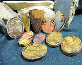 10 Lapidary Preforms oval, round, designer, morgan hill, montana moss,moss agate, fossil stone, poppy jasper
