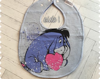 Eeyore Baby Bib, Recycled T-Shirt Bib Baby, Baby Shower Gift, Winnie the Pooh Baby, Baby Girl Gift