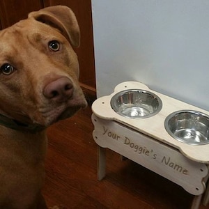 Wooden Dog Bowl Stand Pick Your Height Comes With Bowls Made In The USA Free Engraving Sale Perfect Gift For The Dog Lovers