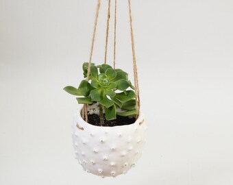 Moderne blanc suspendu planteur cache-pot en céramique ~ suspension plante Pot hérissés jardinière moderne organique ~ porcelaine céramique Sea Urchin Boho minimaliste