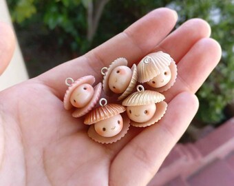 Oyster Charm - Shell Charm - Clams - Polymer Clay Charm - Kawaii Polymer Clay Charm - Ocean Themed - Seashells - Copper - Pearl - Pink