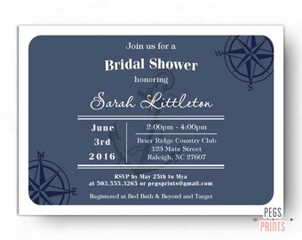 Nautical Bridal Shower Invitation (Printable) Nautical Theme Bridal Shower Invitation - Navy Bridal Shower Invitations - Tying the Knot
