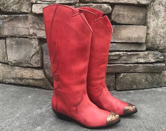 red tall cowboy boots