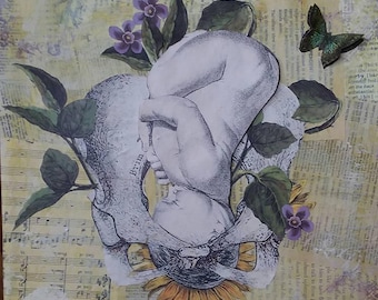 Coming Through. Birth. Collage art original. Midwife, Doula, Pregnancy art. 3D.