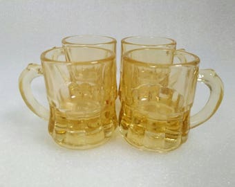 Vintage Yellow Federal Glass Shot Glasses set of 4