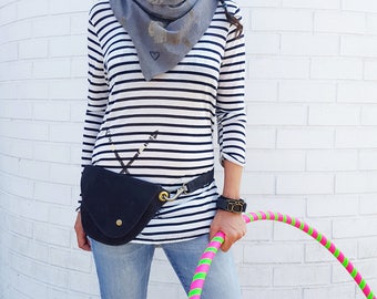 Waxed Canvas, Fanny Pack, Hip Bag, Belt Bag, Festival Bag, Bum Bag, Waist Bag, Hands Free Bag, Adjustable Strap, Black Cotton Duck, Rustic