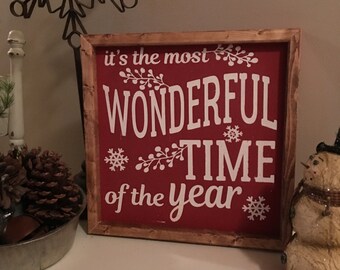 Its the Most Wonderful Time of the Year Sign, Christmas Sign, Rustic Wood Sign, Farmhouse Sign, Painted Wood Sign,