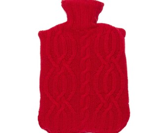 Red Cable Knit Lambswool Hot Water Bottle Cover