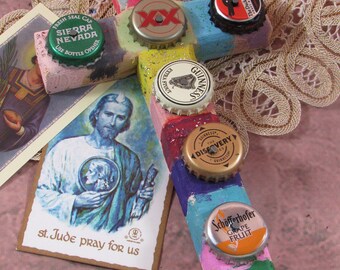 Vintage Wooden Crucifix Upcycled Folk Art Inspired