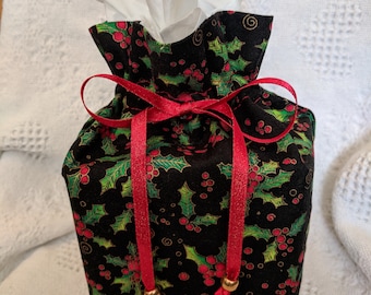 Tissue box cover, drawstring, boutique, Christmas