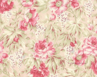 Rose Fabric, Moda 3 Sisters Favorites 3768 12 Ballet Slipper, Cottage Chic Fabric, Pink Roses Quilt Fabric, Shabby Floral Fabric, Cotton