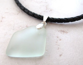 Sea Glass Necklace, Seaglass Nekclace, Mens Necklace, Mans Necklace, Leather Necklace, Surfer Necklace