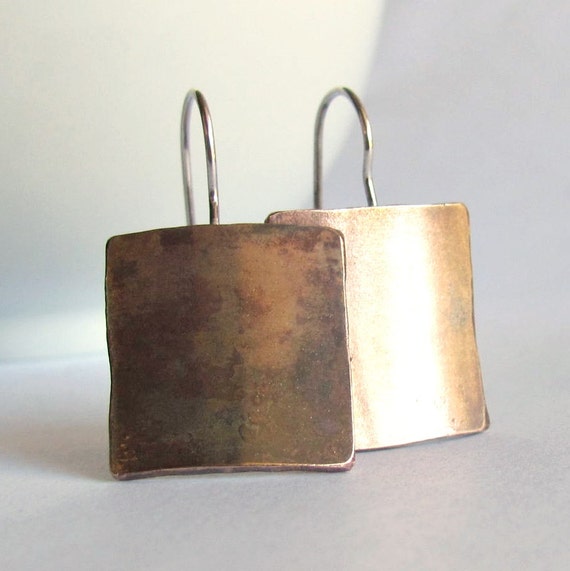 Bronze Minimalist Earrings Square Earrings Gift under 30
