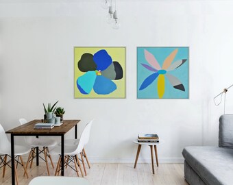 TWO Made to order original abstract oil on canvas paintings, framed art, free shipping