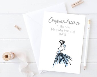 Personalised Wedding Card, New Mr & Mrs Card, Bride and Groom Wedding Day Card, Couple Card, Newlyweds Card, Wedding Congratulations Card