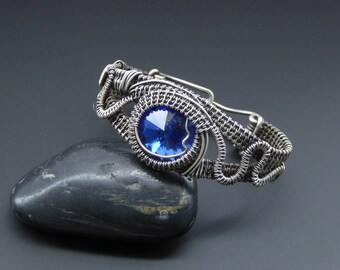 Crystal Bracelet, Wire Jewellery, Handmade Jewellery, Wire Wrapped Jewellery, Woven Silver Cuff, Silver Bracelet, Wire Wrapped