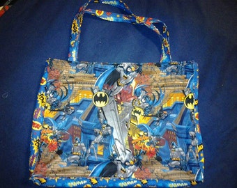 Custom Handmade DC Comic Book Superhero Batman Carry All Insulated Bag. Washable, Reversible.
