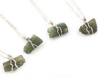 Moldavite Sterling Silver Wire Wrap Pendant ~ Cosmic Consciousness