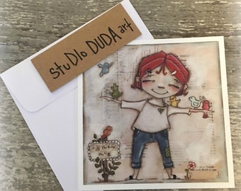 New! STUDIO DUDA ART mini print/frameable greeting card on velvety bright paper - "Patient and Still" - 5.25 x 5.25" print