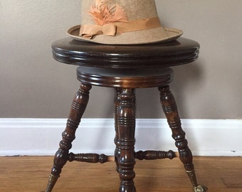 Vintage tan fedora wool hat/feather