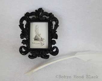 Miniature Writer Mouse in Small Black Frame
