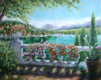 Painting "LAKE VIEW", Oil Painting on canvas, Original Artwork, Original Painting, Large oil painting, Panoramic painting