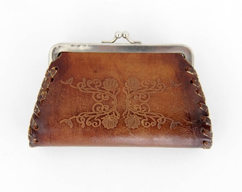 Vintage tool leather kiss lock coin purse