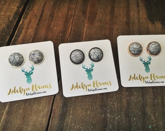White Turquoise Howlite Earring Studs 12 mm