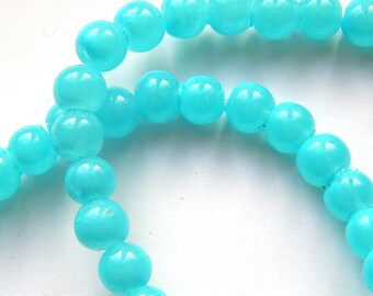 x 20 round 6 mm turquoise glass beads
