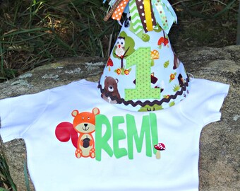 Woodland Forest Friends 1st birthday Party Hat