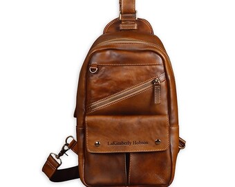 Leather Sling Backpack, Leather Sling Bag For Women, Leather Sling Bag For Men, Leather Sling Bag Crossbody, Brown Sling Backpack