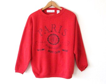 Vintage 1990s PARIS SPORT CLUB Red Distressed Beat Up Sweatshirt Sz M
