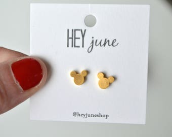 mickey mouse stud earrings, disney earrings, mickey earrings, disney studs, gold mickey mouse studs, gold disney earrings,
