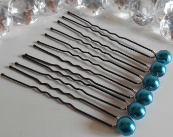 Lot 6 pics wedding hair beads blue Peacock