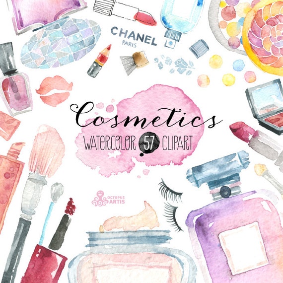 Makeup Cosmetics Watercolor 57 Hand Painted Clipart Diy