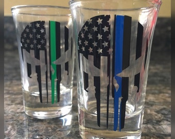 Punisher Thin Blue Green Red Line Shot Glasses