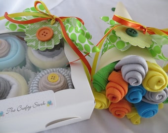 14 Piece Baby Shower Gift, Onesie Cupcakes, Washcloth Bouquet Gender Neutral