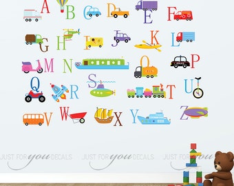 Alphabet Wall Decal - Nursery Wall Decal - Transportation Wall Decal - Playroom Wall Decal - Car Wall Decal - Play Room Wall Decal 01-0049