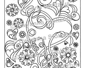 Heart coloring page | Etsy