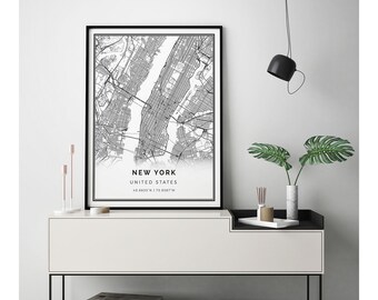 New York map print | Scandinavian wall art poster | City maps Artwork | United States gifts | Map Artwork | M1