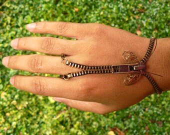 Steampunk Moth Zip-On Handflower Bracelet