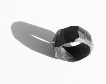 Mens Geometric Minimal Industrial Sterling Silver Ring