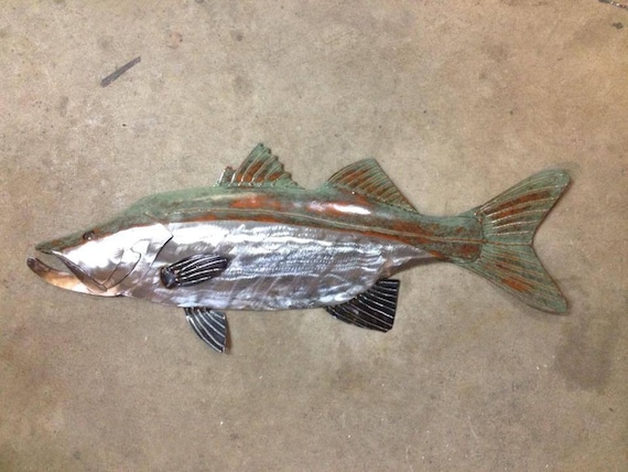 Snook Metal Fish Handmade Wall sculpture 30in Tropical Beach Coastal Art