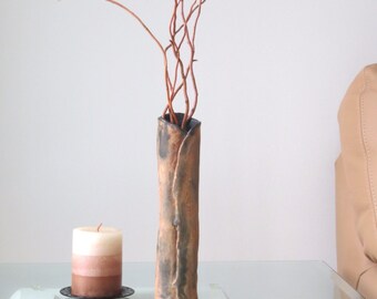 Earthy Ceramic Vase Organic Clay Vessel Rustic Earth Tones Home Accent Hand Built Pottery Vase