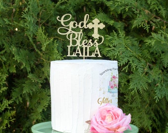 Personalized God Bless Cake Topper, Baptism Cake Topper, Christening Cake Topper, Holy Communion Cake Topper, Custom Baptism, any name