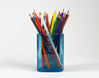 Bombay Sapphire Gin Bottle/Home Decor/Recycled Gin bottle/Office storage/Pencil holder/Ice Bucket/Straws Holder/pencil cup/cut bottles